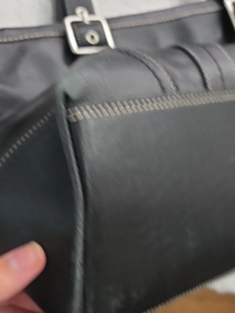 Men's Black Leather Coach Tote Bag with Silver Buckles